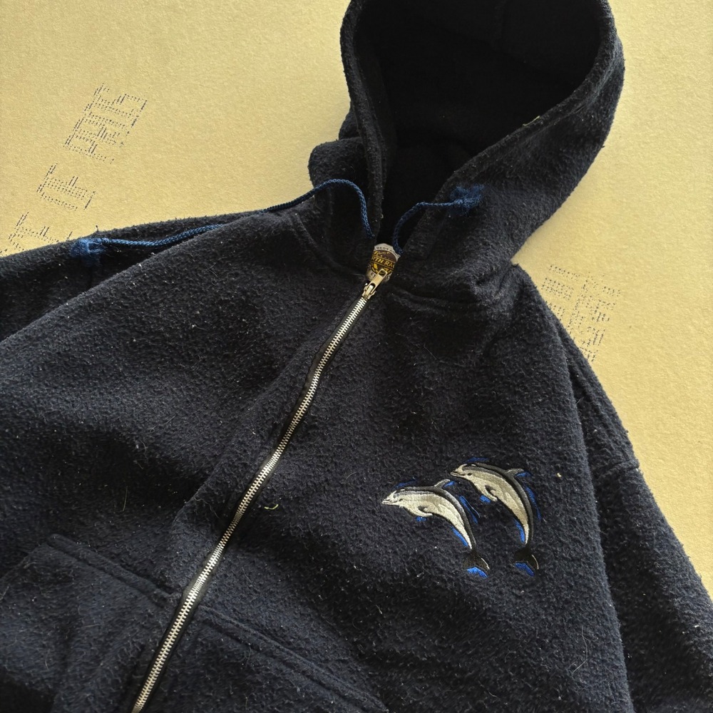 Vintage 90s Navy blue surf style dolphin zipup